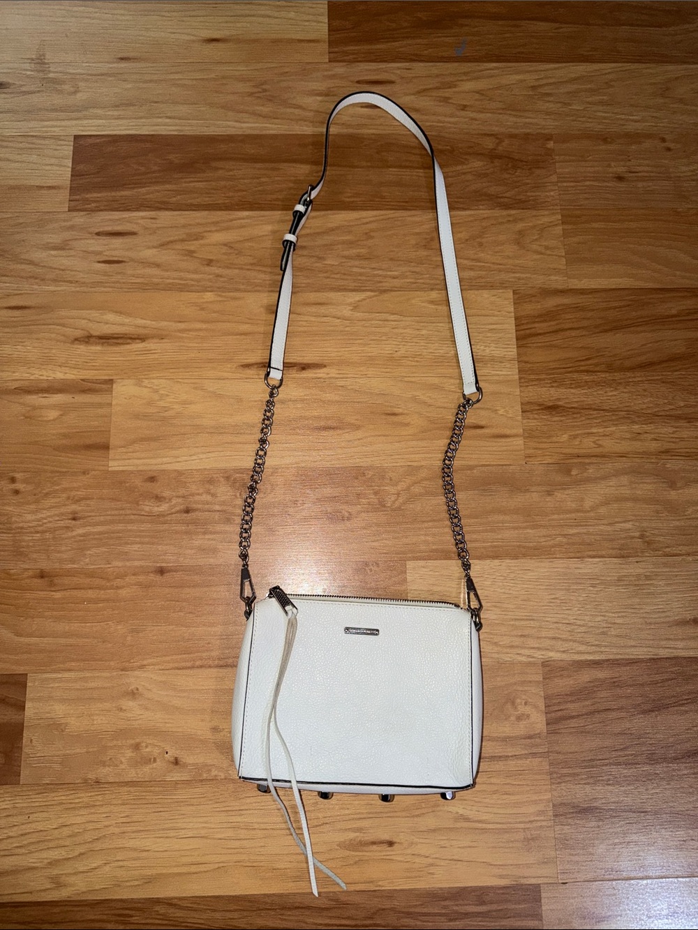 Rebecca Minkoff White Pebbled Leather Crossbody Bag with Chain Strap